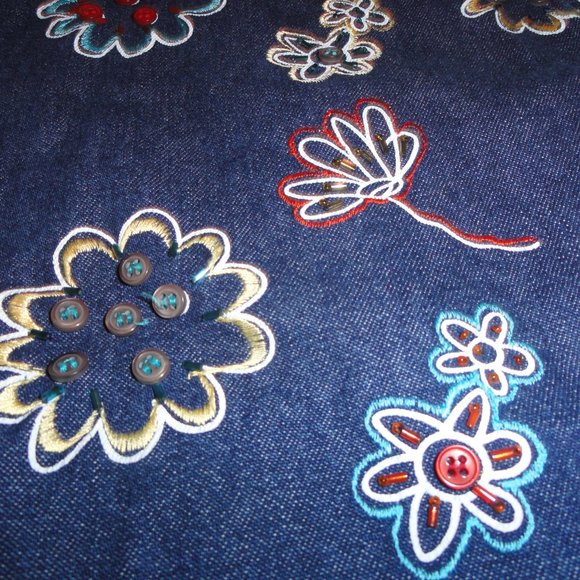 Vintage 90s Denim Jacket Floral Beads Embroidery - Picture 3 of 6